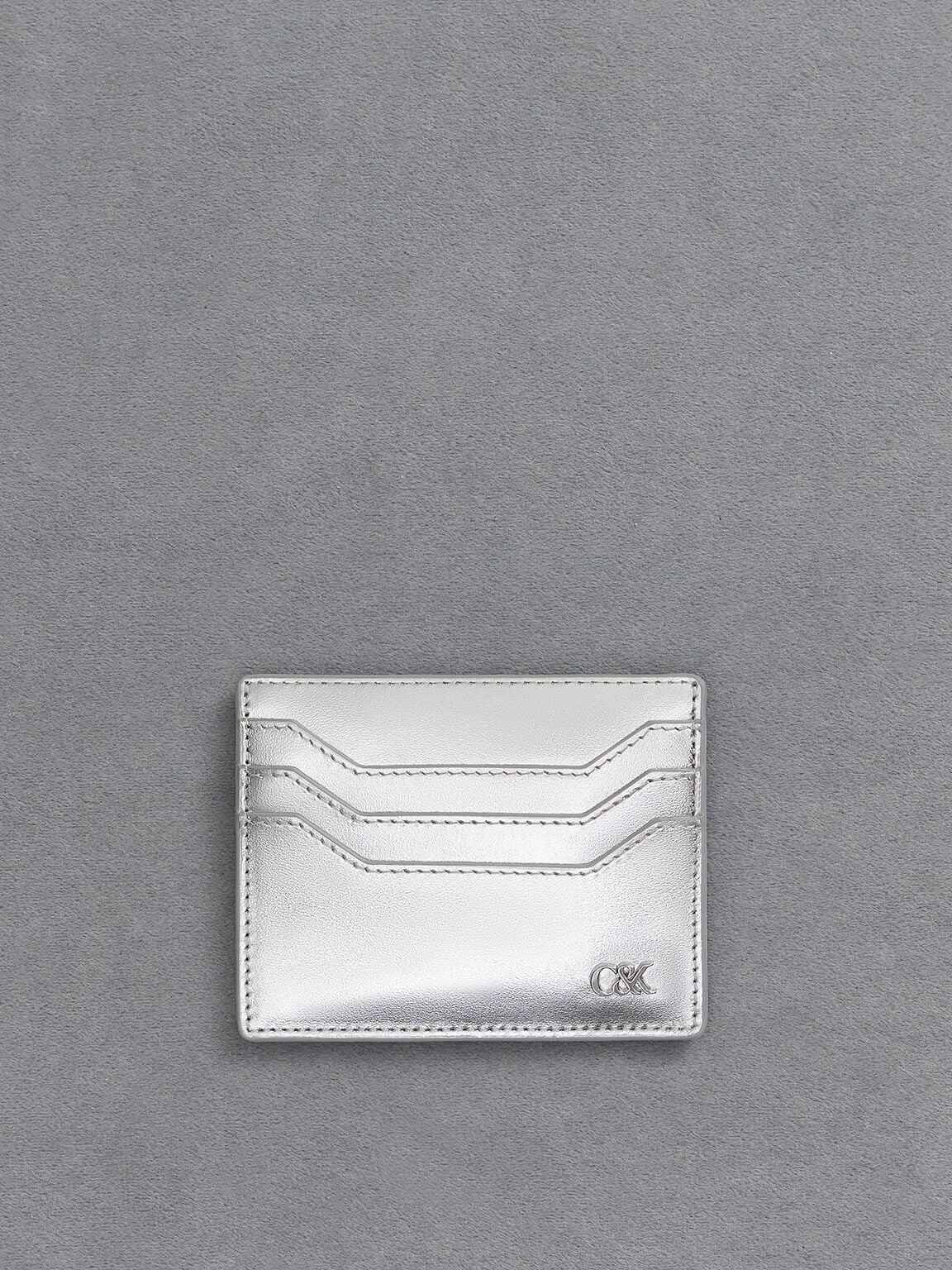 CHARLES & KEITH Classic | Carli Metallic Leather Multi-Slot Card Holder - Silver