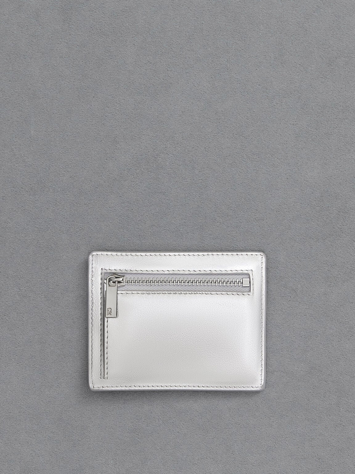 CHARLES & KEITH Classic | Carli Metallic Leather Multi-Slot Card Holder - Silver