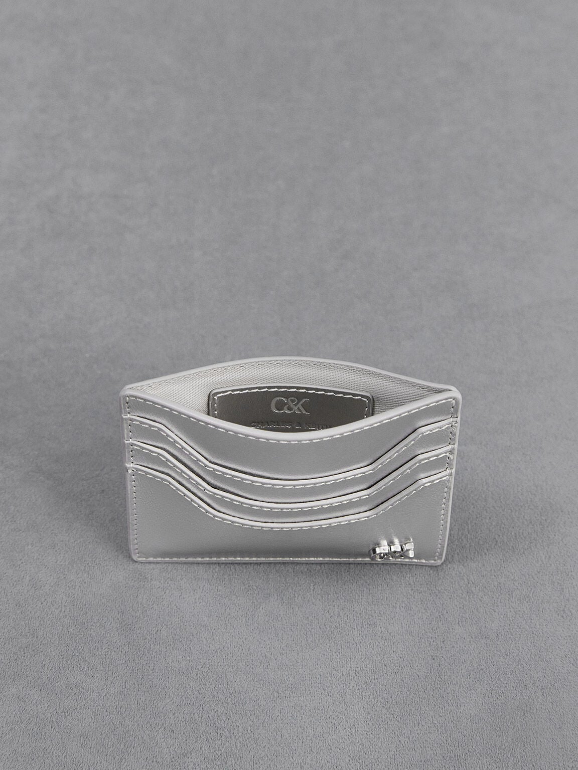 CHARLES & KEITH Classic | Carli Metallic Leather Multi-Slot Card Holder - Silver