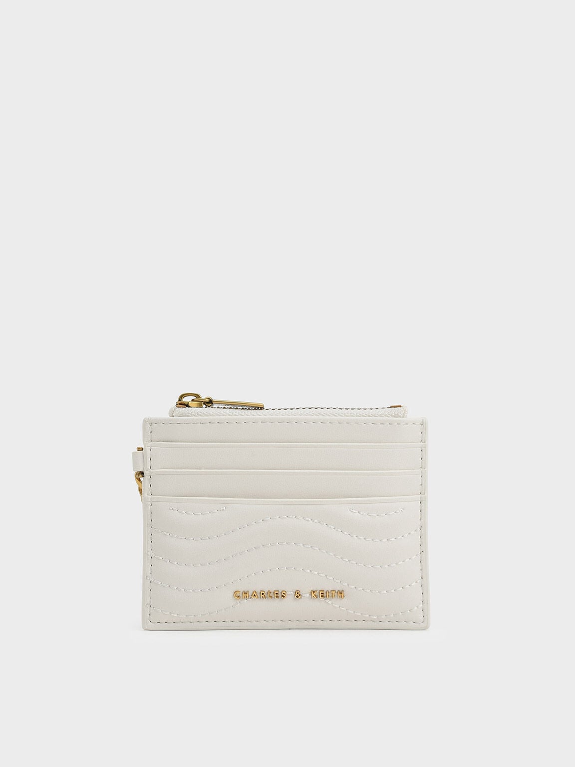 CHARLES & KEITH Great Value | Aubrielle Wavy-Stitch Card Holder - Cream