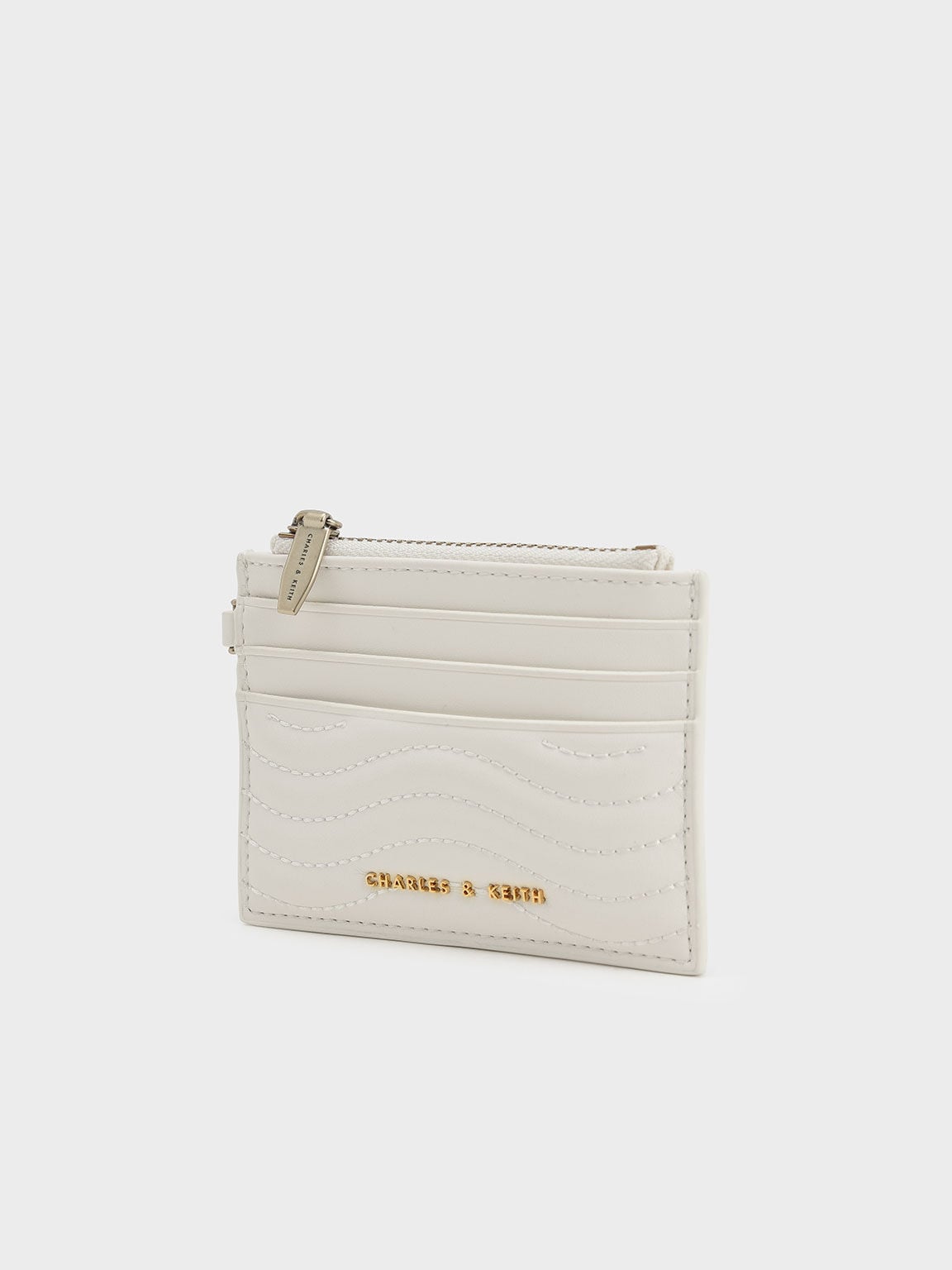 CHARLES & KEITH Great Value | Aubrielle Wavy-Stitch Card Holder - Cream