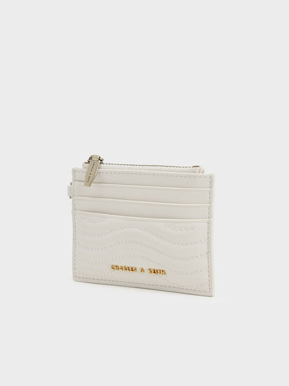 CHARLES & KEITH Great Value | Aubrielle Wavy-Stitch Card Holder - Cream