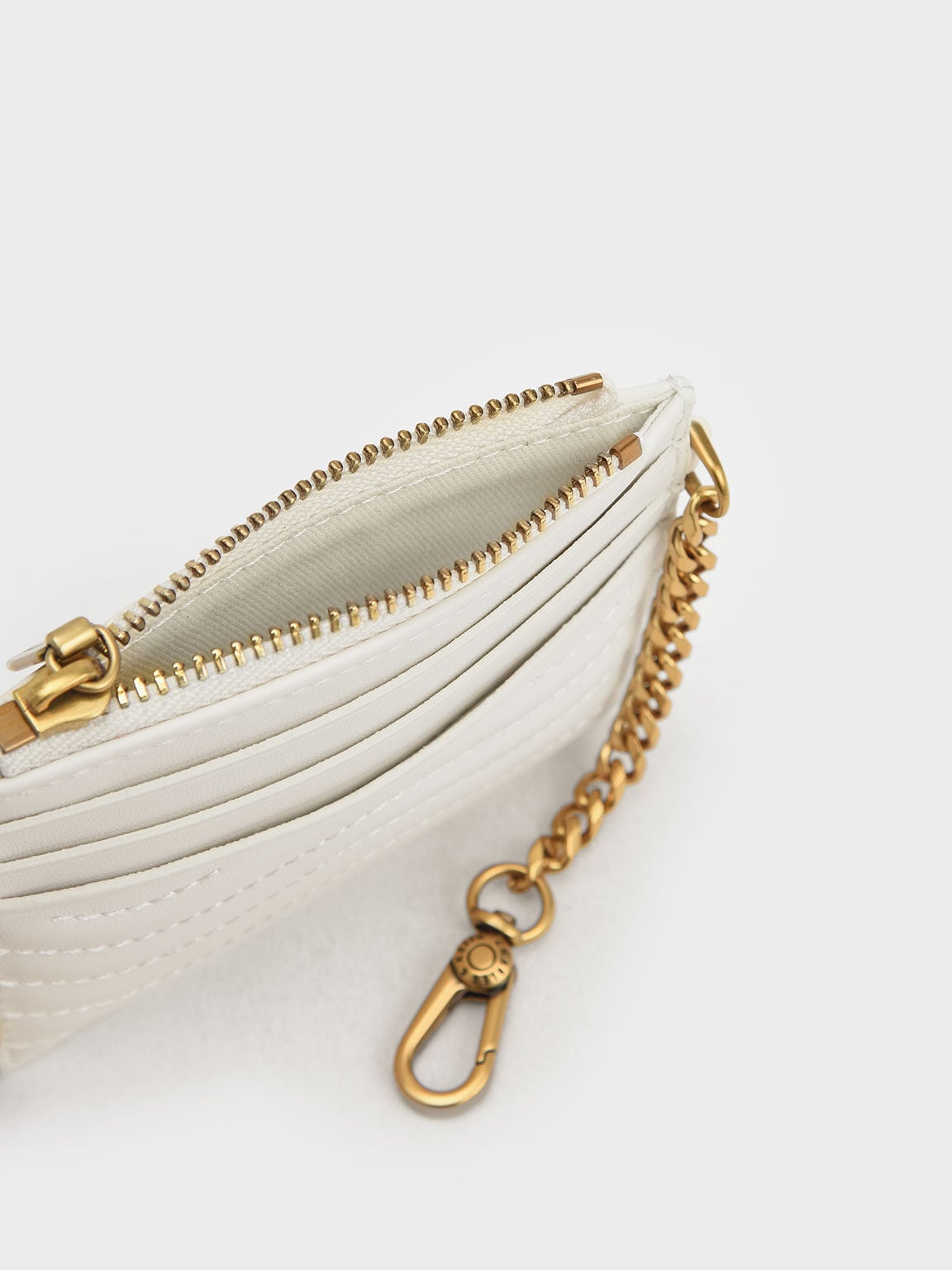 CHARLES & KEITH Great Value | Aubrielle Wavy-Stitch Card Holder - Cream