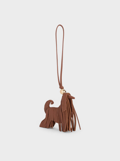 CHARLES & KEITH Customer Favorite | Leather Fringed Dog Charm - Chocolate
