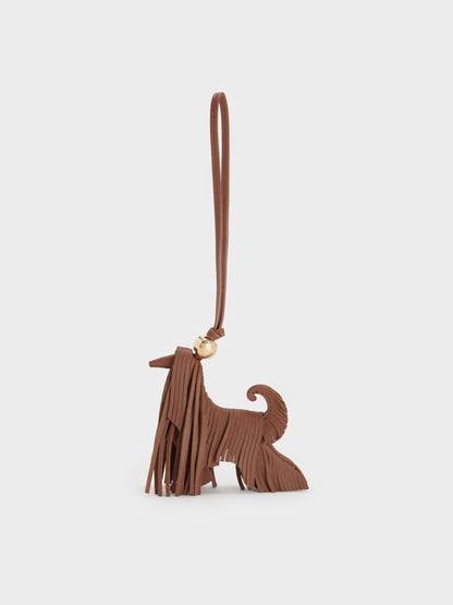 CHARLES & KEITH Customer Favorite | Leather Fringed Dog Charm - Chocolate