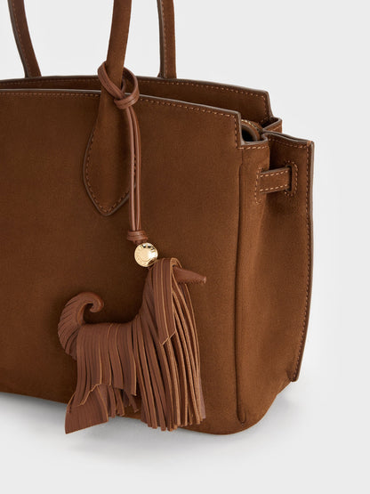 CHARLES & KEITH Customer Favorite | Leather Fringed Dog Charm - Chocolate