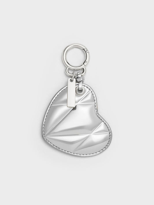 CHARLES & KEITH Best Seller | Metallic Heart Quilted Mirror Charm - Silver