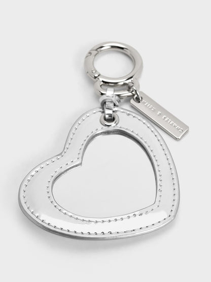 CHARLES & KEITH Best Seller | Metallic Heart Quilted Mirror Charm - Silver