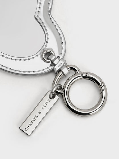 CHARLES & KEITH Best Seller | Metallic Heart Quilted Mirror Charm - Silver