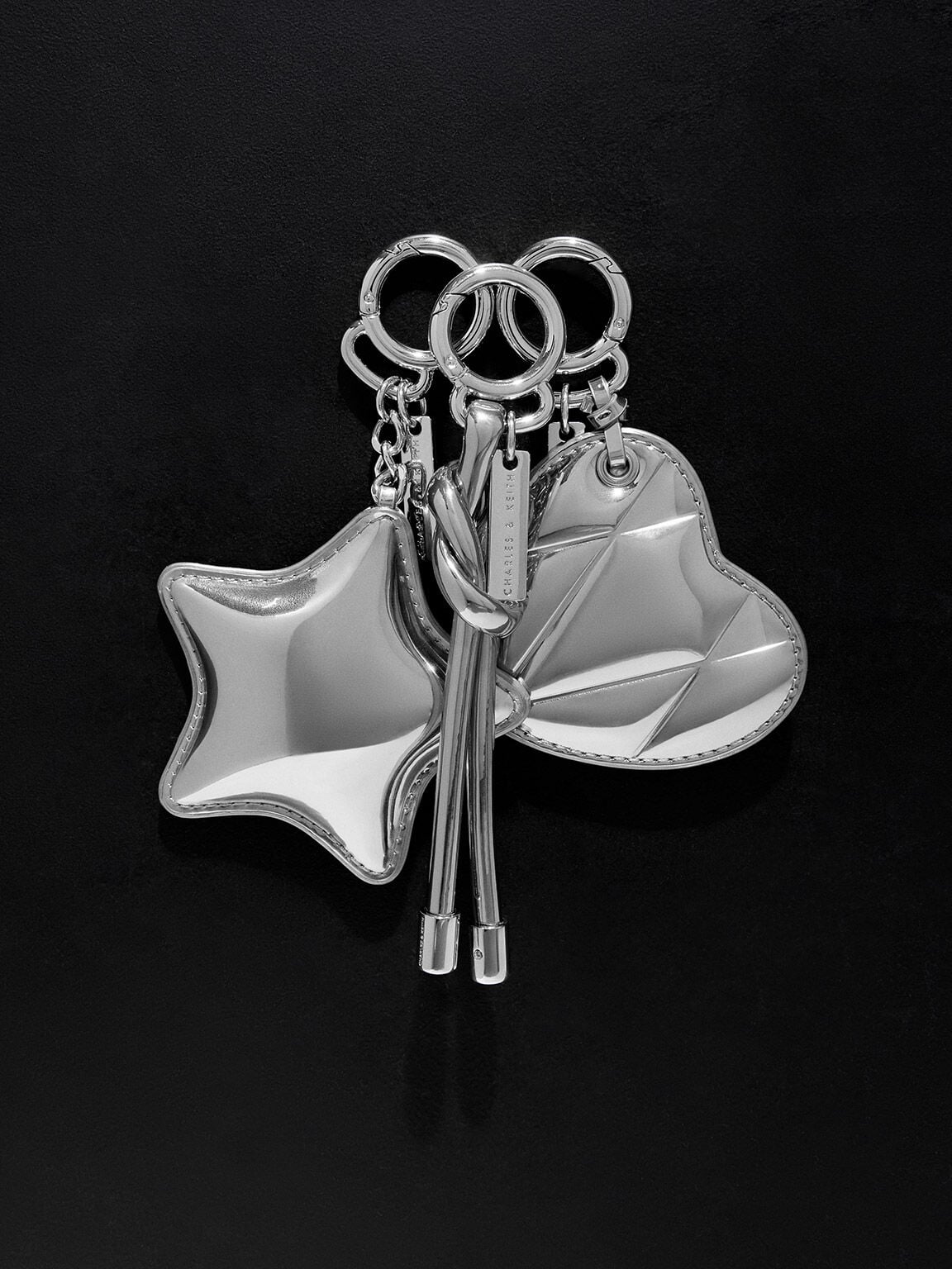 CHARLES & KEITH Best Seller | Metallic Heart Quilted Mirror Charm - Silver