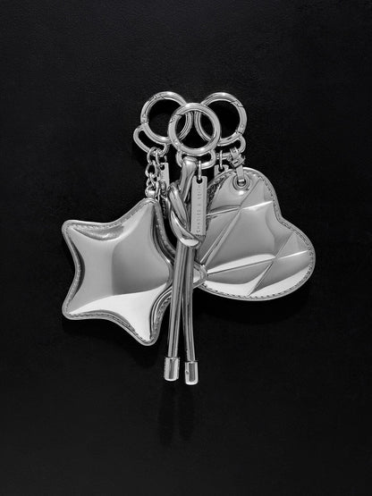 CHARLES & KEITH Best Seller | Metallic Heart Quilted Mirror Charm - Silver