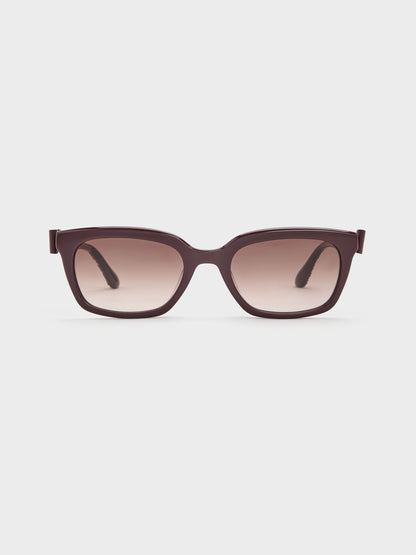 CHARLES & KEITH Special Offer | Tanya Bow Rectangular Sunglasses - Wineberry Red