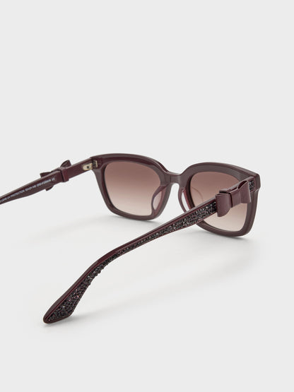 CHARLES & KEITH Special Offer | Tanya Bow Rectangular Sunglasses - Wineberry Red