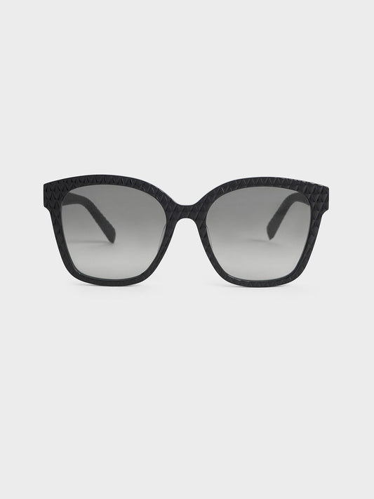 CHARLES & KEITH Sale | Leather Quilted Sunglasses - Black
