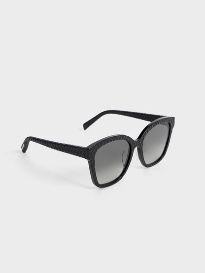 CHARLES & KEITH Sale | Leather Quilted Sunglasses - Black