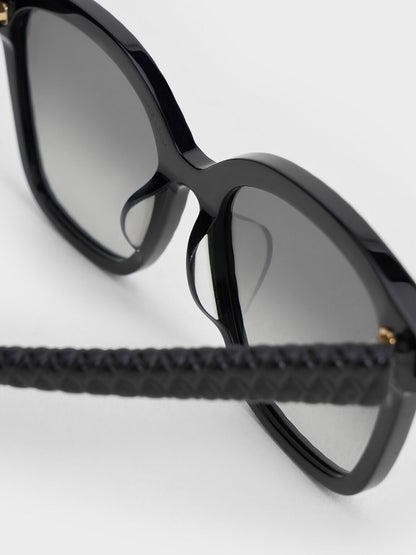 CHARLES & KEITH Sale | Leather Quilted Sunglasses - Black