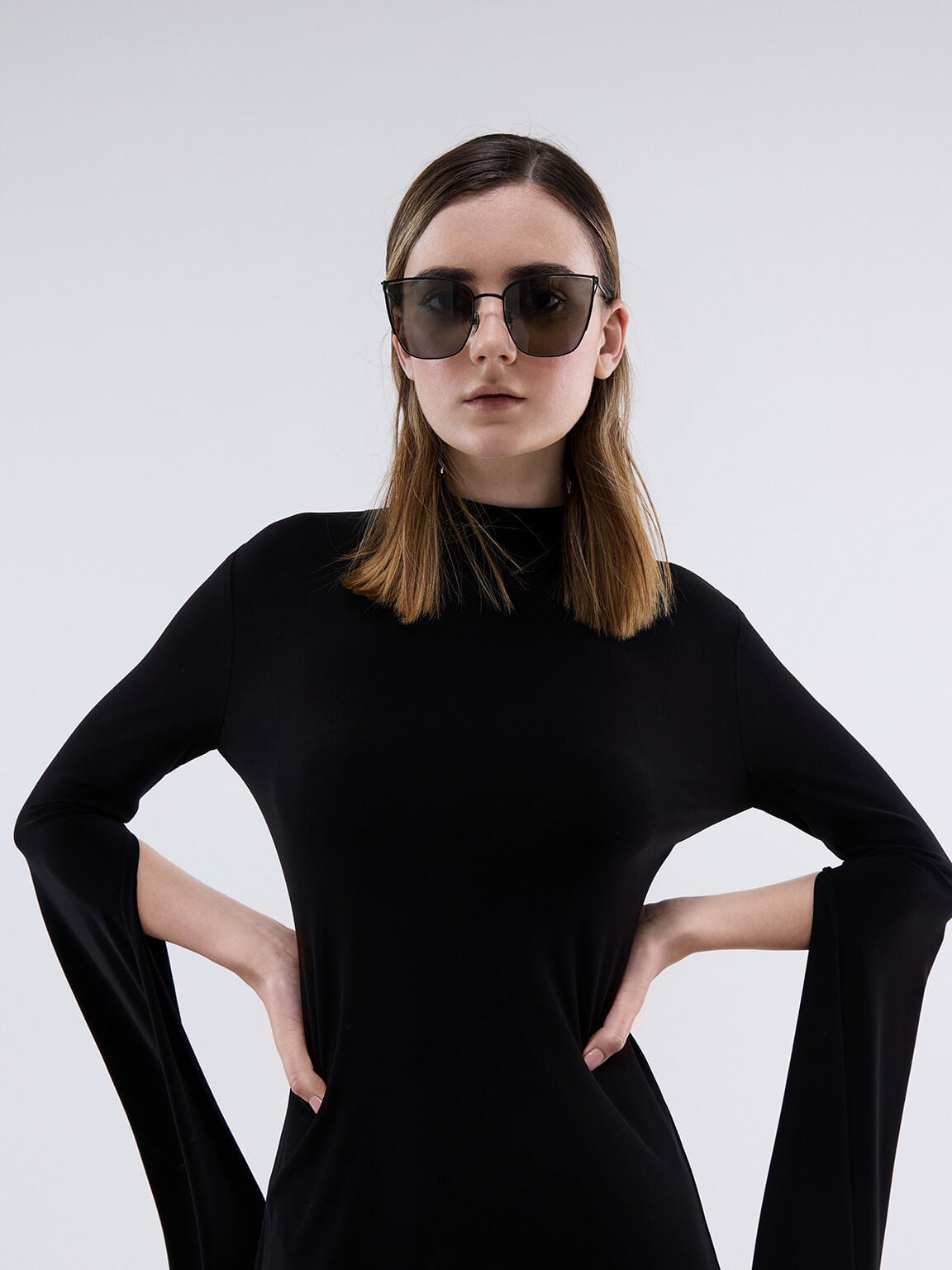 CHARLES & KEITH Everyday | Shea Metallic-Rim Square Sunglasses - Black
