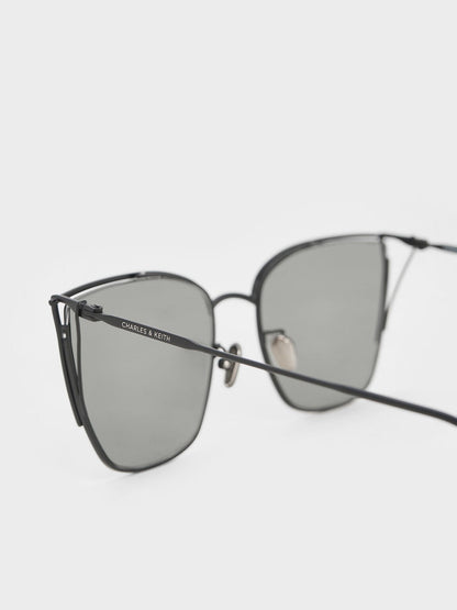 CHARLES & KEITH Everyday | Shea Metallic-Rim Square Sunglasses - Black