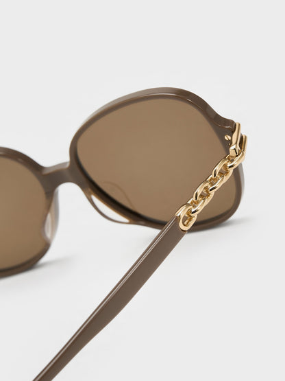 CHARLES & KEITH Premium | Delaney Chain-Link Butterfly Sunglasses - Chestnut Brown