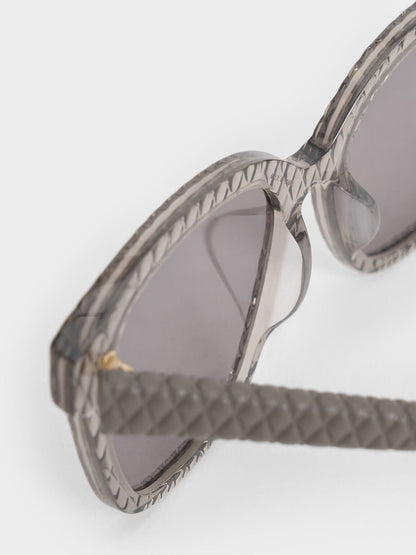 CHARLES & KEITH Best Price | Leather Quilted Sunglasses - Grey